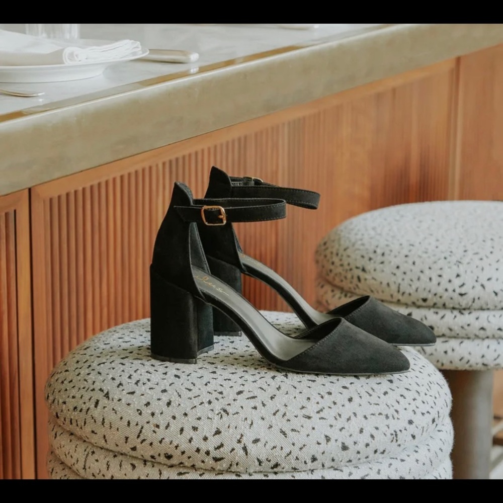 Ellarose Black Suede Ankle Strap Heels
